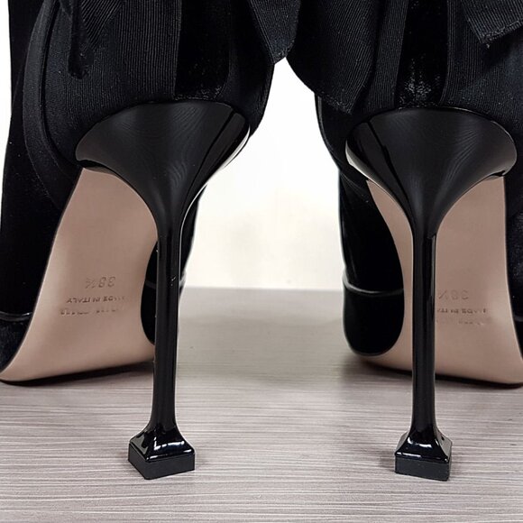 Miu Miu Bow-Back Black Velvet Side Zip Bootie 105mm Heel, Womens Size 8.5 / 38.5 - Picture 10 of 11